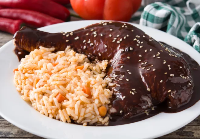 A typical Guajolote con mole Mexican dish